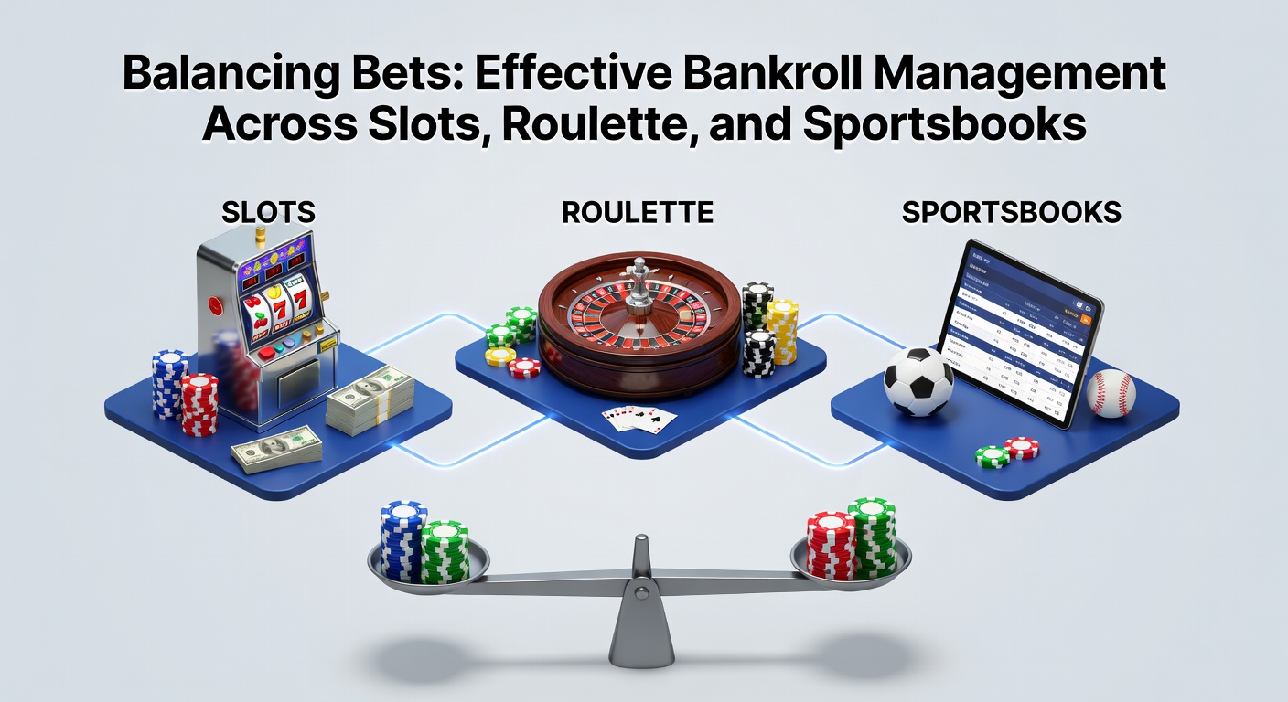 Grafiek die bankrollverdeling toont over slots, roulette en sportsbooks met kleurgecodeerde segmenten voor een visueel overzicht van risicobalantering