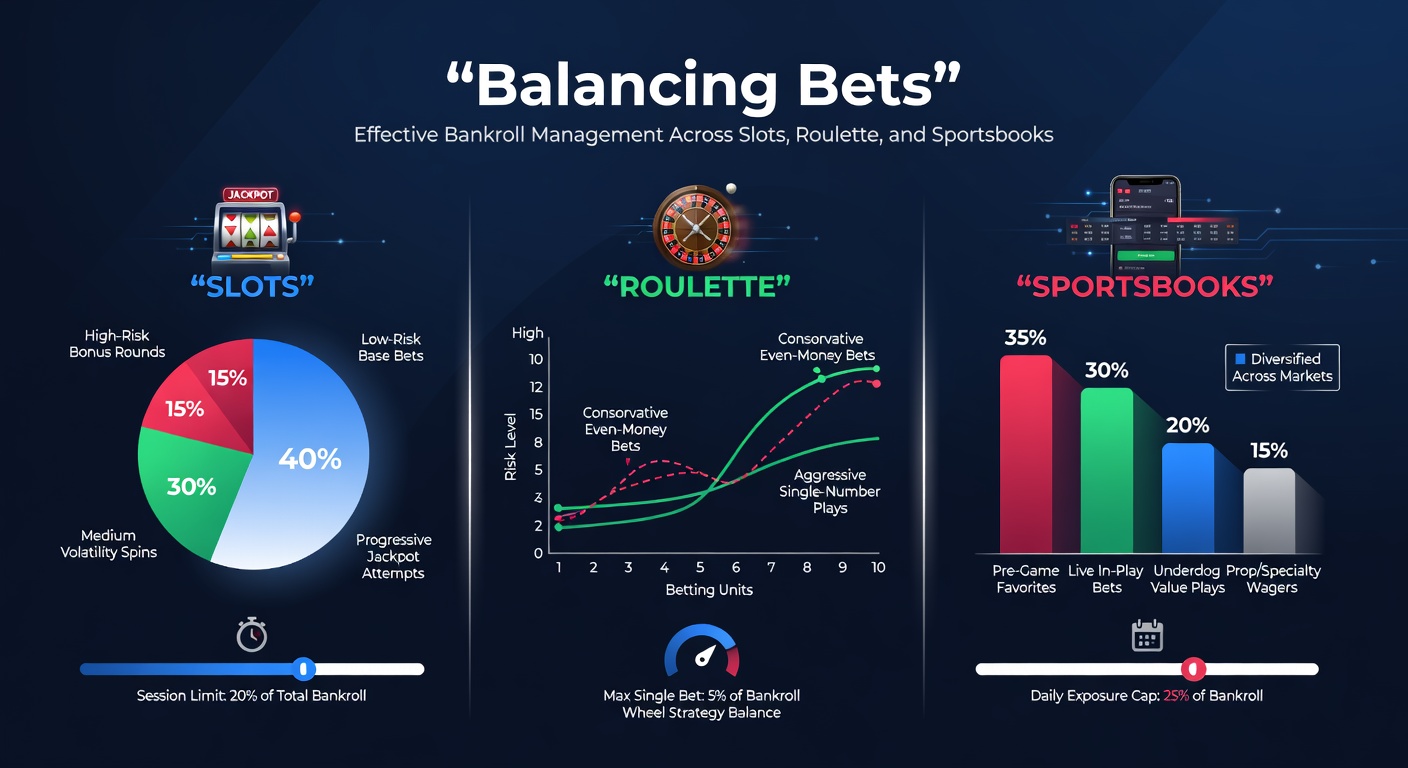 Speler analyseert sportsbook odds naast een roulettewiel en slotmachine, symboliserend geïntegreerd bankrollbeheer over meerdere gokvormen