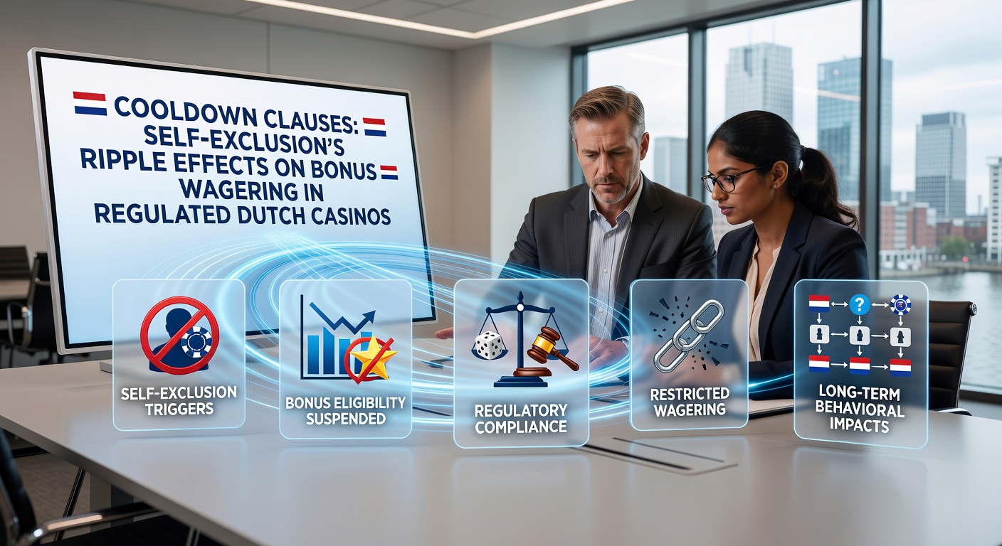 Voorbeeld van een casino-accountdashboard met een geactiveerde cooldown-melding naast een onderbroken bonus wagering tracker