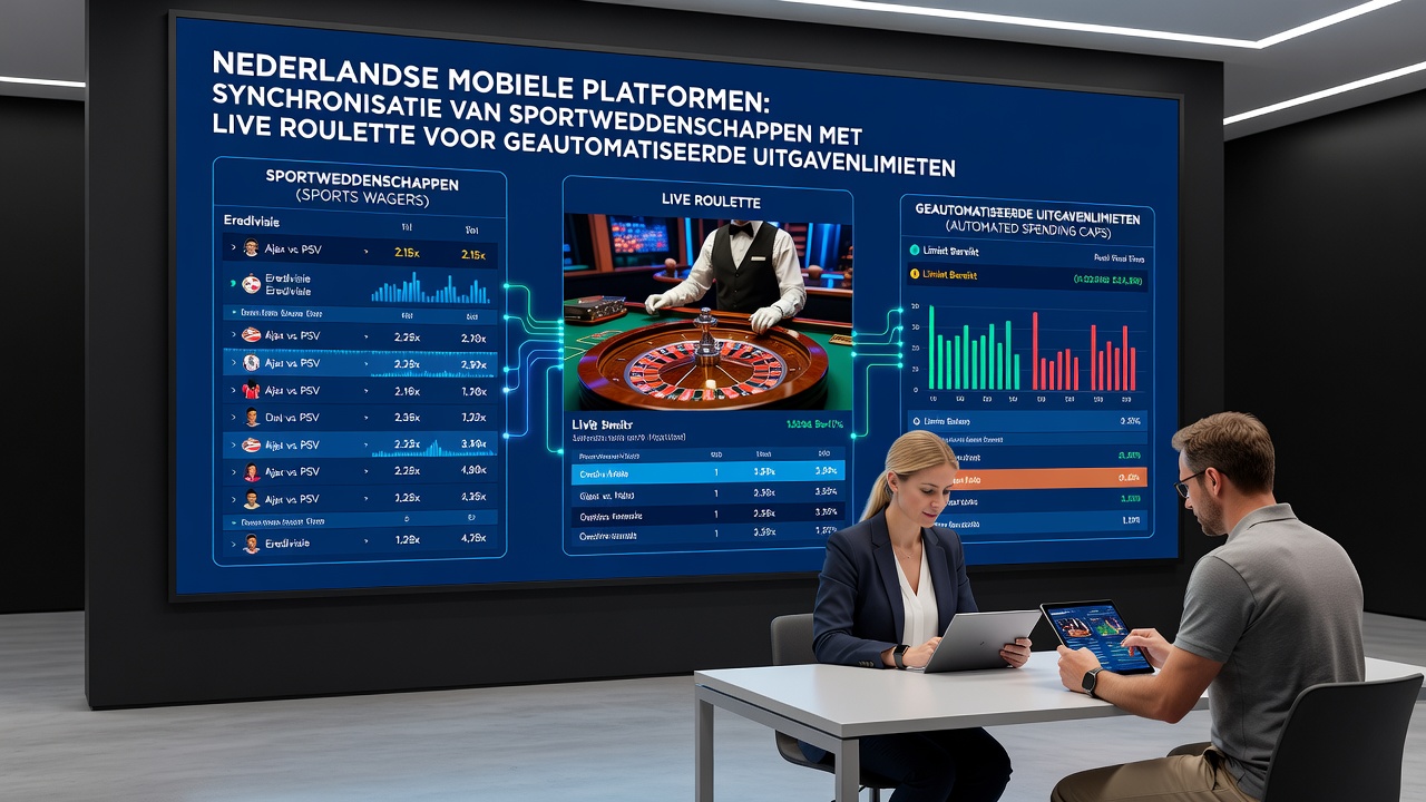 Gebruikersinterface van een Nederlandse app met gesynchroniseerde limieten voor sport en roulette