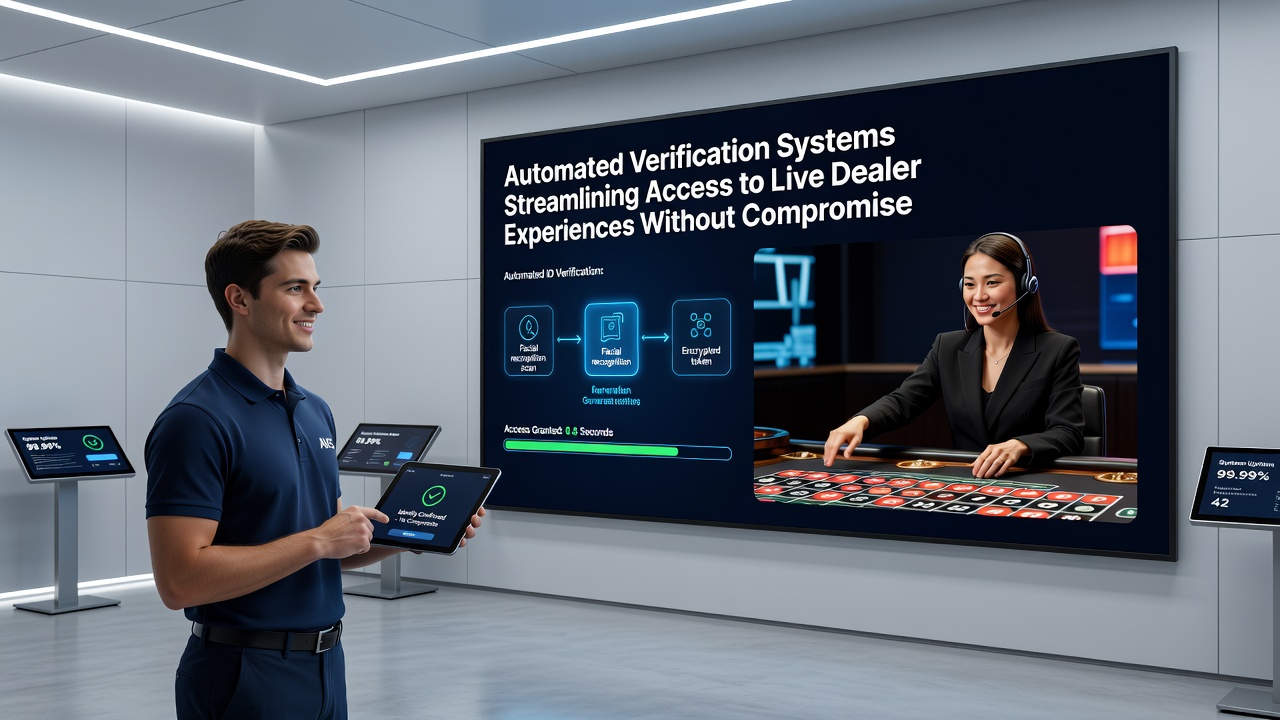 Live dealer tafel met geïntegreerde verificatie interface en biometrische scanning