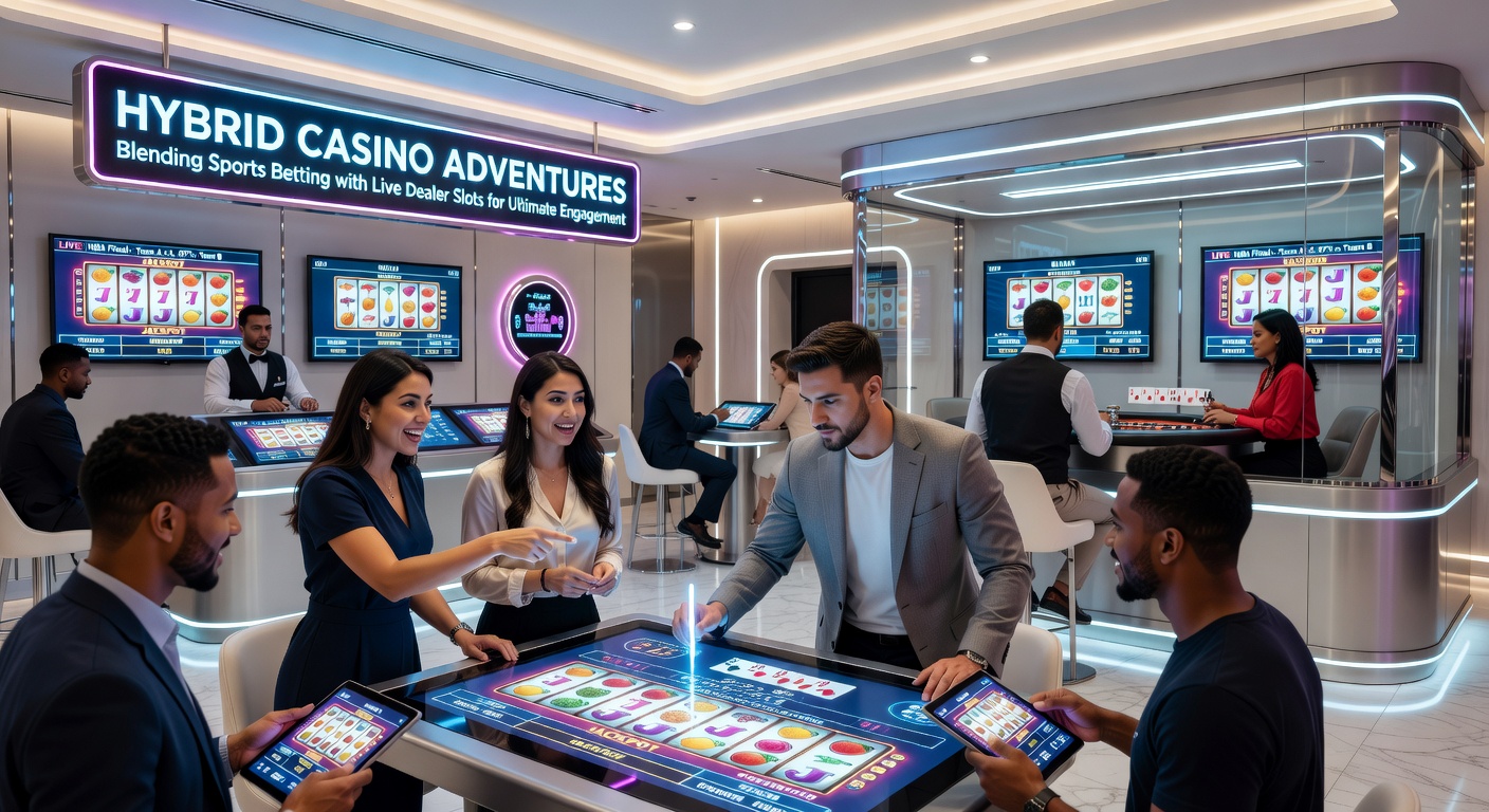 Schermopname van een hybride casino-interface waar sportweddenschappen en live dealer slots naadloos samenkomen, met een voetbalwedstrijd en draaiende slotrollen op één platform