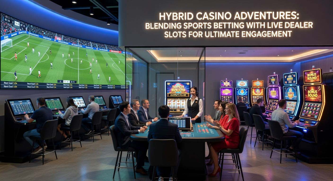 Dynamische weergave van een mobiel hybride casino-scherm met live sportodds naast een dealer die slots draait, ideaal voor onderweg
