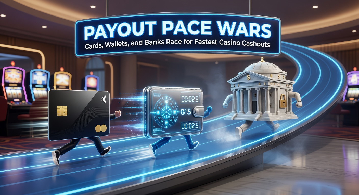 Vergelijking van uitbetalingsiconen voor creditkaarten, e-wallets zoals PayPal en bankapps, met tijdklokken die seconden tot uren aangeven