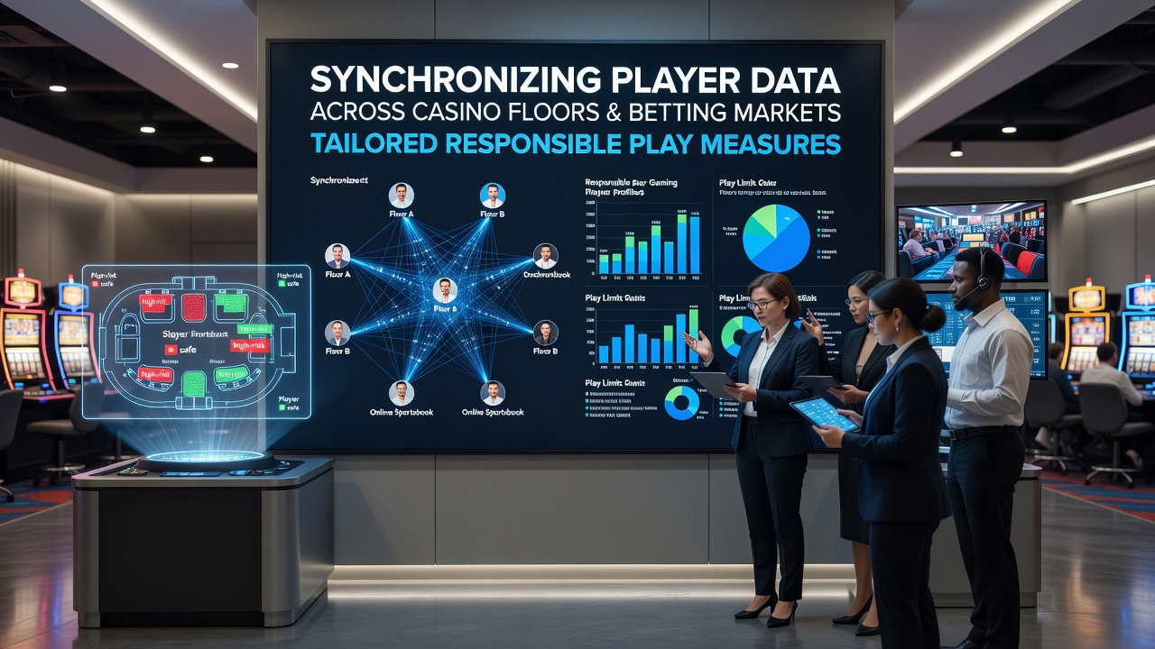 Illustratie van gesynchroniseerde spelerdata over casino vloeren en digitale weddenschapsmarkten