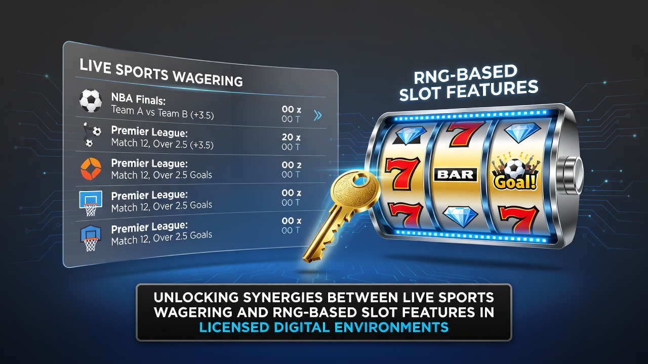 Illustratie van geïntegreerde live sportweddenschappen en RNG-slotinterfaces in een gelicentieerd digitaal casino platform