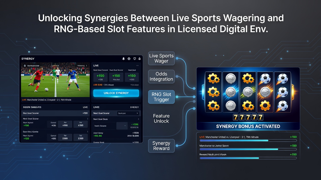 Diagram van realtime synchronisatie tussen sportevenementen en RNG-slotfeatures in digitale licentieomgevingen