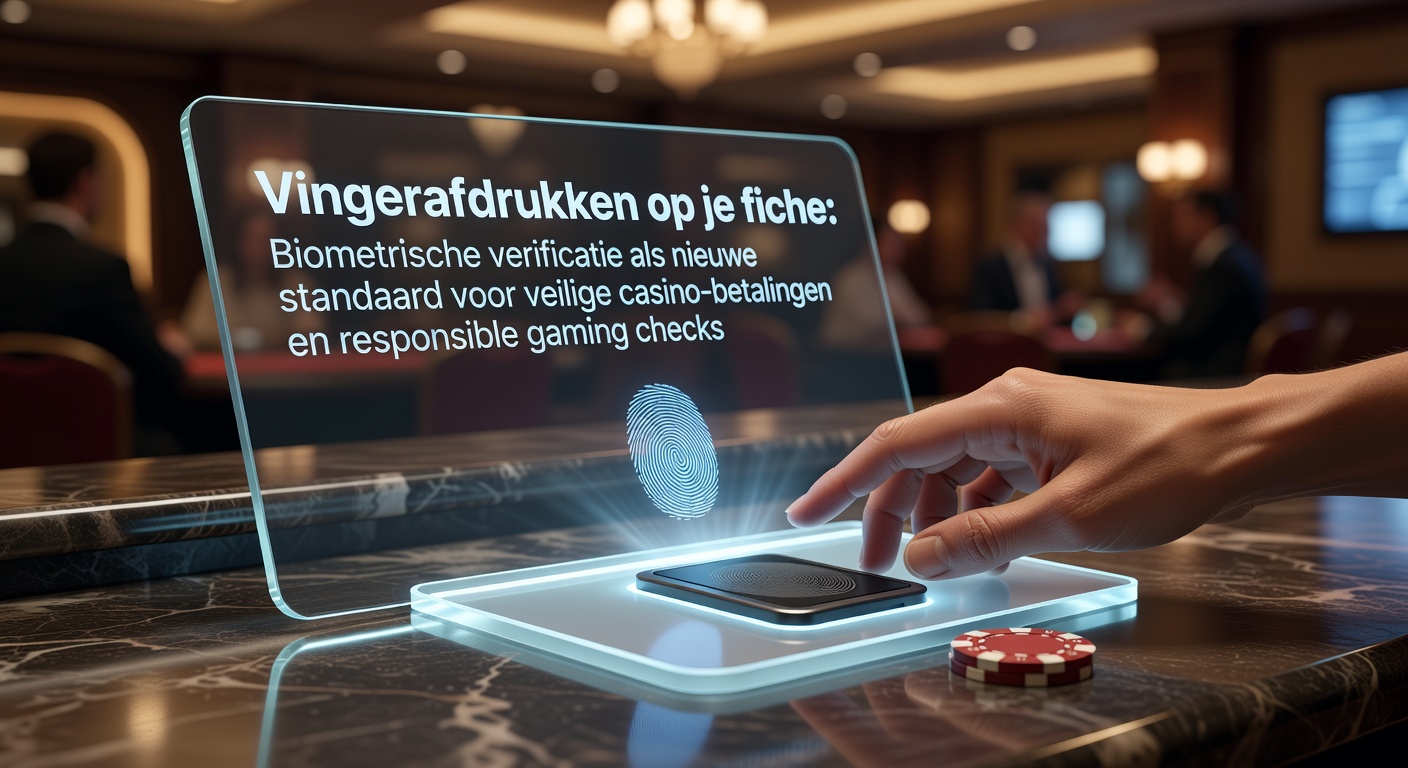 Afbeelding van een vingerafdrukscanner naast een casino-fiche, symboliserend biometrische beveiliging in online gokken